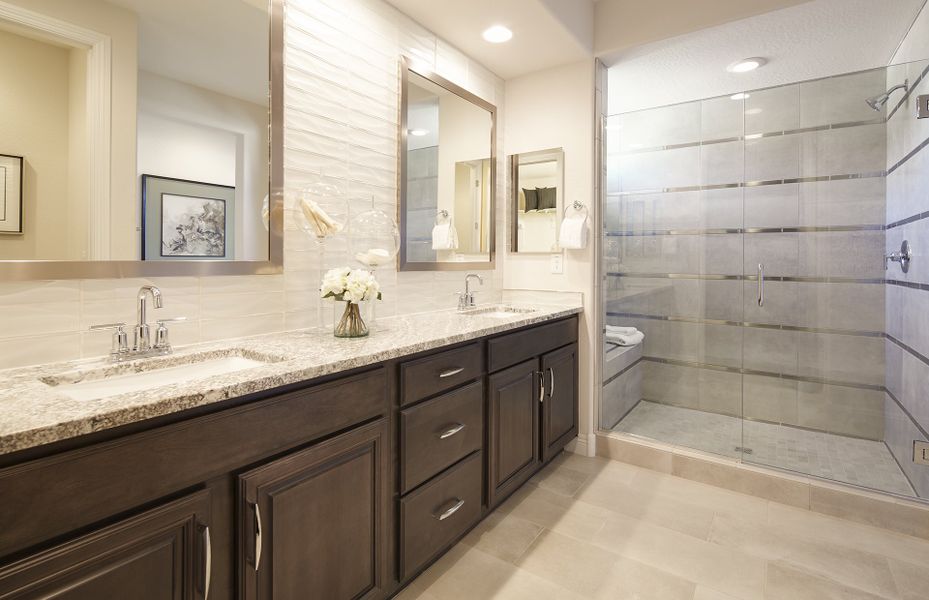 Owner's Bath with Walk-In Shower and Dual Vanity Sinks