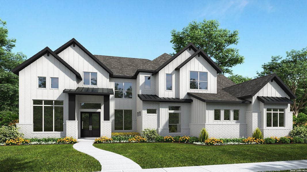 Front exterior of a new home in George's Ranch, Boerne, TX, highlighting curb appeal (Image 1). Front exterior of a new home in George's Ranch, Boerne, TX, highlighting curb appeal (Image 1).
