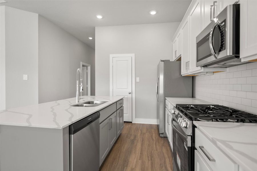 Generous storage and a walk-in pantry make organization a breeze. Generous storage and a walk-in pantry make organization a breeze.