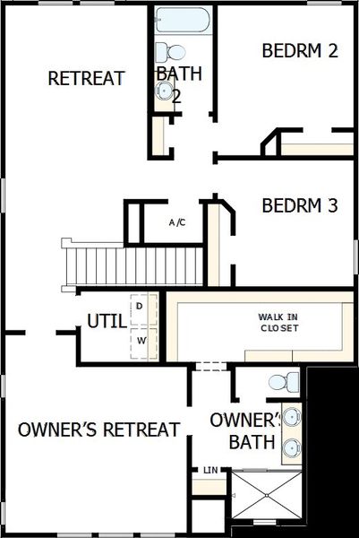 2D floor plan layout of this home in Oakfield at Mount Dora Cottage Series, Mount Dora, FL (Image 3).