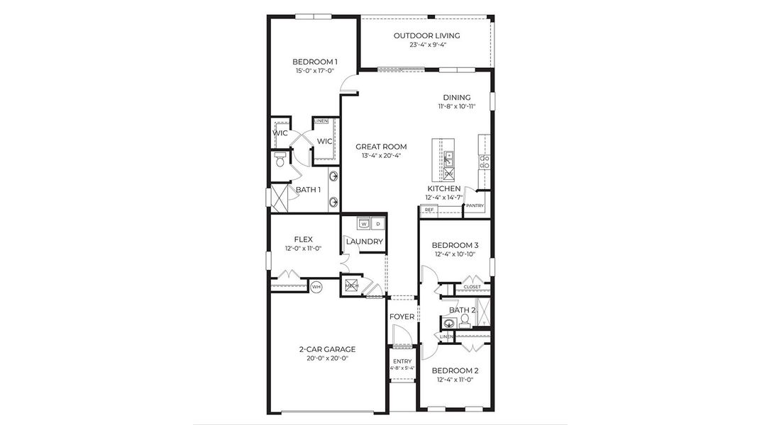 2D floor plan layout for the DELRAY by D.R. Horton in Lakes of Mount Dora, Mount Dora, FL (Image 3).