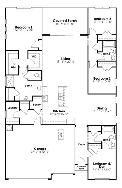 2D floor plan layout for the Trivecta by D.R. Horton in Old Chapin Reserve, Lexington, SC (Image 3).