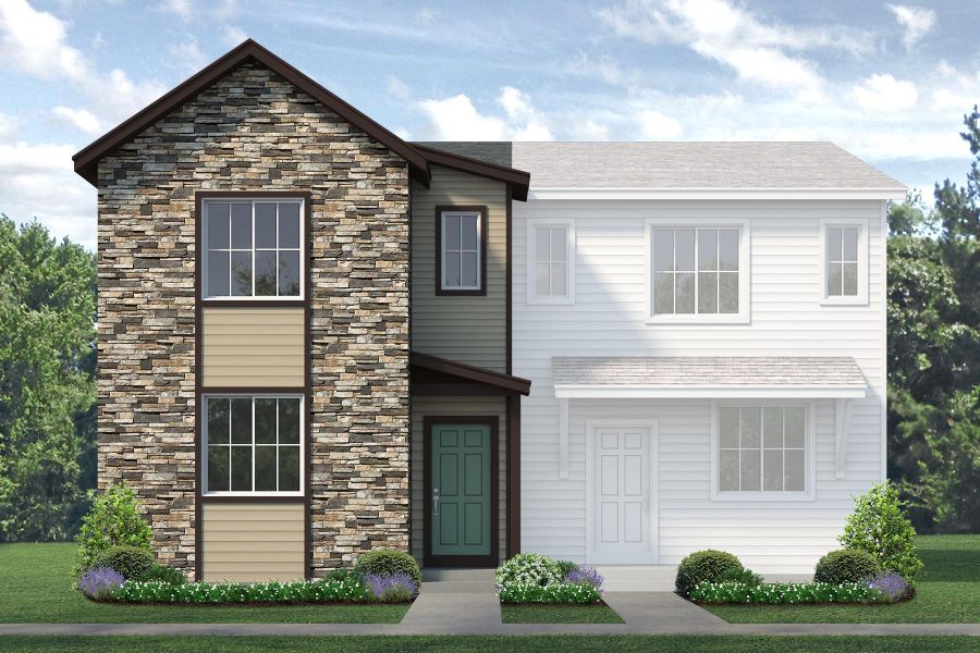 Front exterior of a new home in Pintail Commons at Johnstown Village, Johnstown, CO, highlighting curb appeal (Image 1). Front exterior of a new home in Pintail Commons at Johnstown Village, Johnstown, CO, highlighting curb appeal (Image 1).