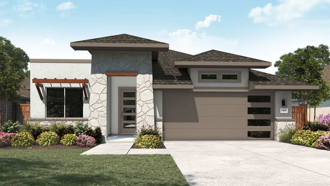 Representative exterior photo of a completed home built from the Palm by DRB Homes in Sunfield, Buda, TX (Image 7).