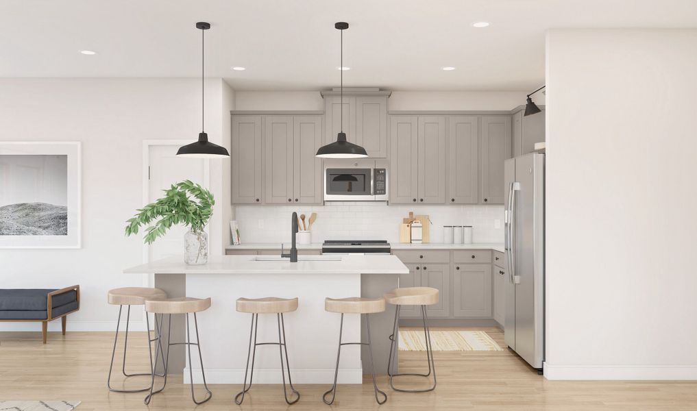 Kitchen with pendant lighting and gorgeous countertops