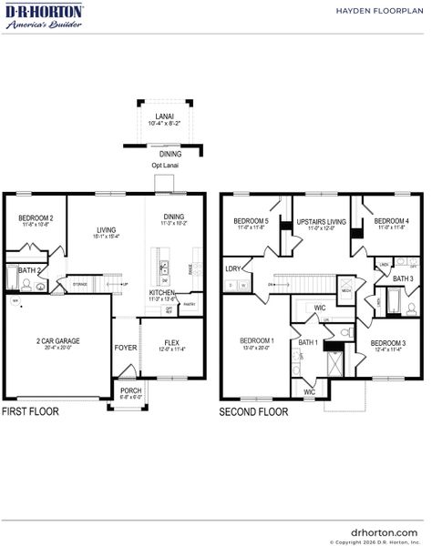 2D floor plan layout for the Hayden by D.R. Horton in Creekside, Fort Pierce, FL (Image 3). 2D floor plan layout for the Hayden by D.R. Horton in Creekside, Fort Pierce, FL (Image 3).