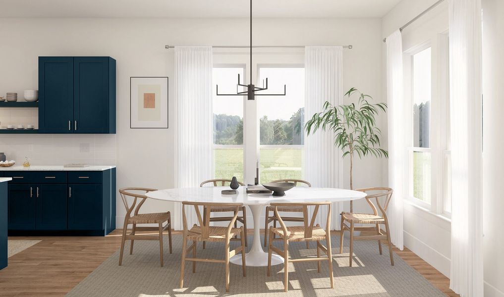 Cozy dining area with pendant chandelier