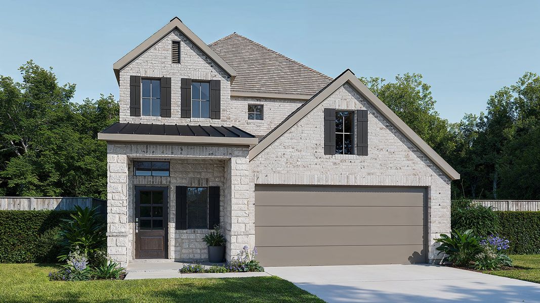 Representative exterior photo of a completed home built from the 2443W by Perry Homes in Santa Rita Ranch Tierra Rosa, Liberty Hill, TX (Image 4).