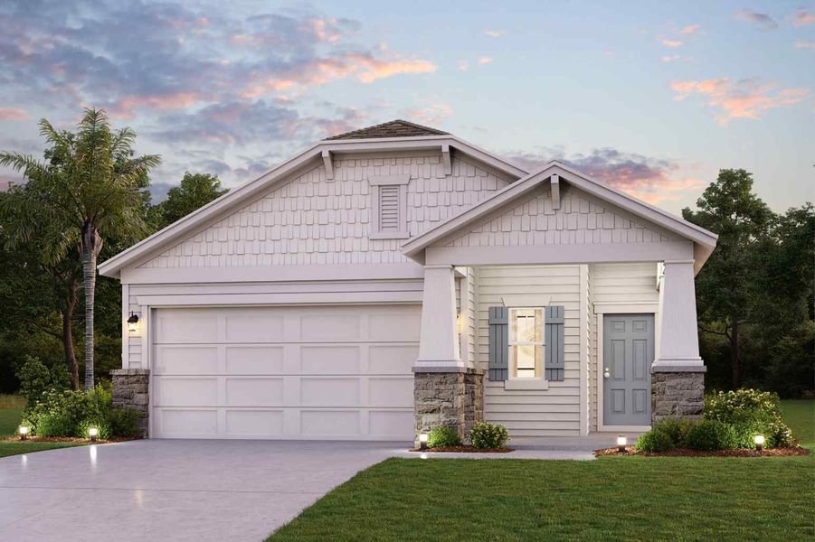 Front exterior of a new home in The Preserve at Camden Woods, Kingsland, GA, highlighting curb appeal (Image 1). Front exterior of a new home in The Preserve at Camden Woods, Kingsland, GA, highlighting curb appeal (Image 1).