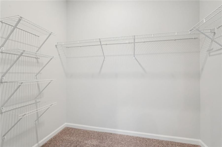 Walk in closet with light carpet