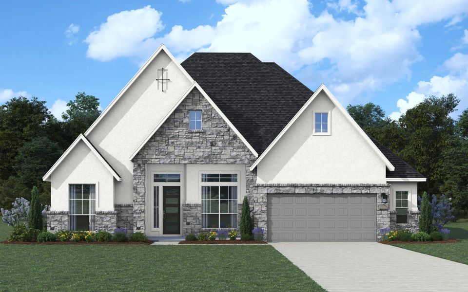 Representative exterior photo of a completed home built from the Adelaide 77′ by Chesmar Homes in Mesa Western, Cibolo, TX (Image 20).