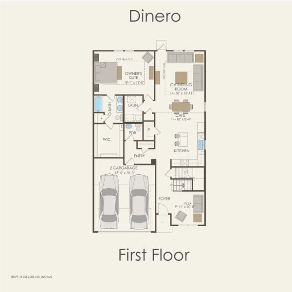 2D floor plan layout for the Dinero by Centex in Vantage, San Marcos, TX (Image 4).