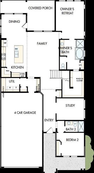 2D floor plan layout of this home in Tavolo Park Cottages, Fort Worth, TX (Image 2).