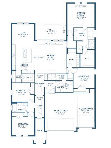 2D floor plan layout for the Bayside II by Homes by WestBay in Pasadena Woods, Wesley Chapel, FL (Image 3).