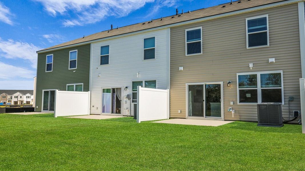 Exterior details and patio area of a home in Carolina Groves Townhomes, Moncks Corner (Image 1).