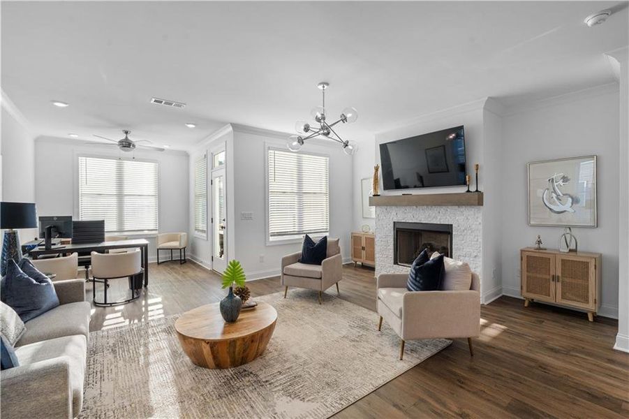 Furnished interior view inside a new home in Brackley Townhomes, Cumming (Image 12). Furnished interior view inside a new home in Brackley Townhomes, Cumming (Image 12).