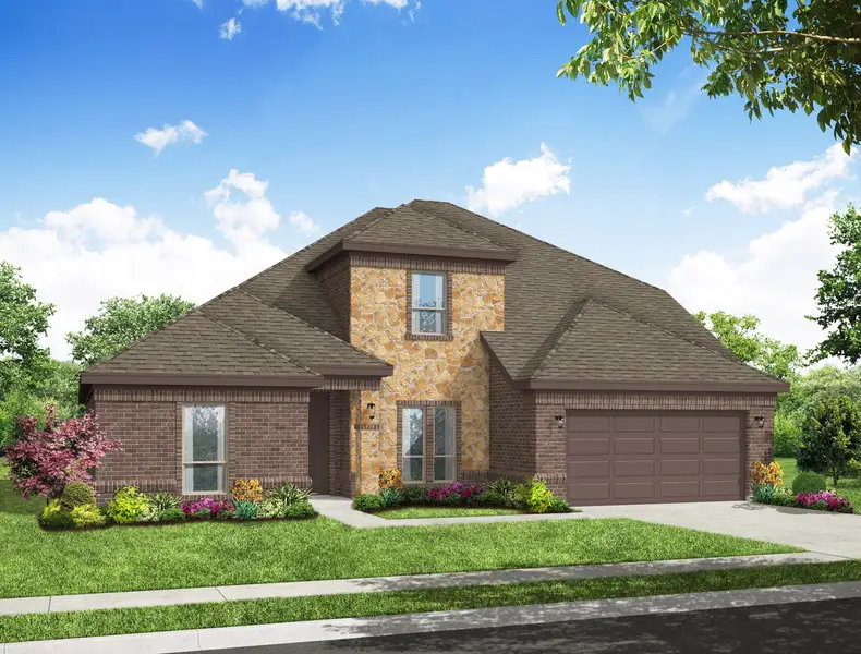 Representative exterior photo of a completed home built from the Kingsgate by Impression Homes in Still Water Lake Estates, Godley, TX (Image 7). Representative exterior photo of a completed home built from the Kingsgate by Impression Homes in Still Water Lake Estates, Godley, TX (Image 7).