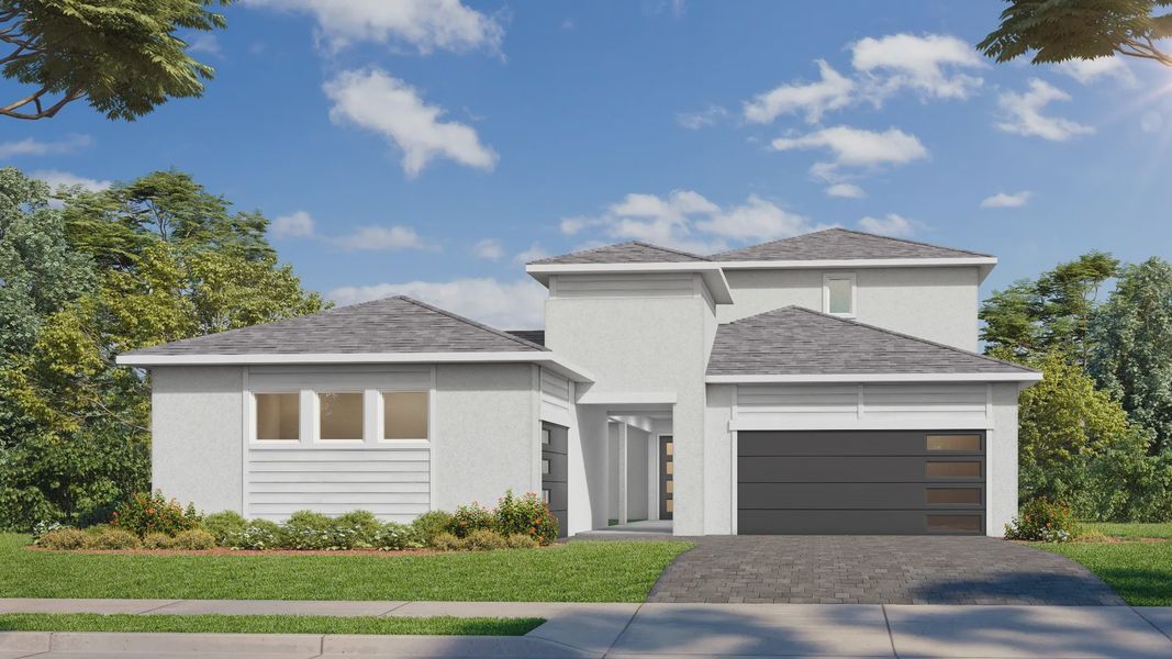 Front exterior of a new home in Biscayne Landing at Seaire, Parrish, FL, highlighting curb appeal (Image 25).