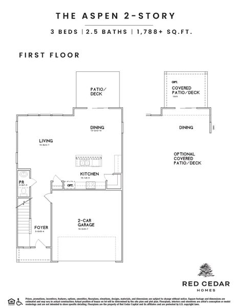 2D floor plan layout for the Aspen 2-Story by Red Cedar Homes in The Pines at Paw Creek, Charlotte, NC (Image 6).