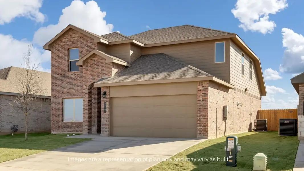 Front exterior of a new home in Allen Farms, Lubbock, TX, highlighting curb appeal (Image 2).