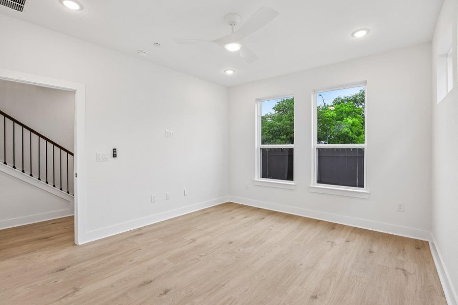 Stay on the ground-floor and you will find the private primary suite and direct access to your 2-cargarage.
