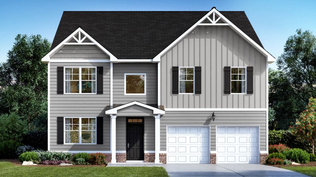 Front exterior of a new home in Wildwood, Covington, GA, highlighting curb appeal (Image 1). Front exterior of a new home in Wildwood, Covington, GA, highlighting curb appeal (Image 1).