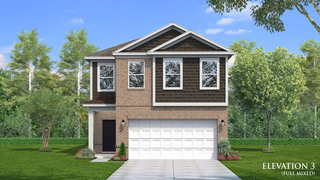 Representative exterior photo of a completed home built from the Juniper by DRB Homes in Sidney Creek Single Family, Zebulon, NC (Image 9). Representative exterior photo of a completed home built from the Juniper by DRB Homes in Sidney Creek Single Family, Zebulon, NC (Image 9).