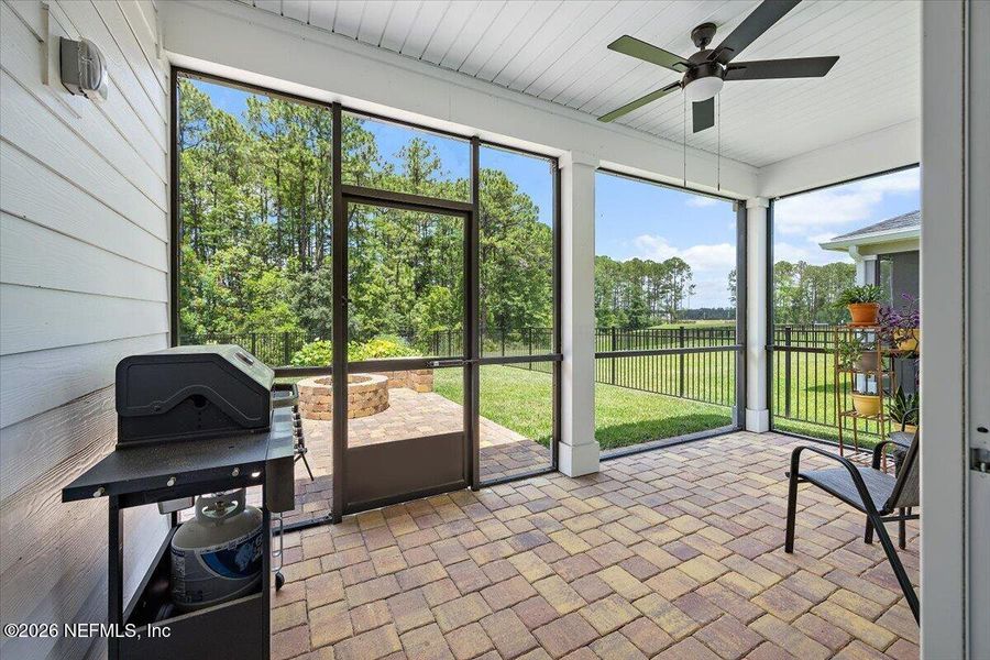Exterior details and patio area of a home in Edenbrooke at Hyland Trail | 55+, Green Cove Springs (Image 4).