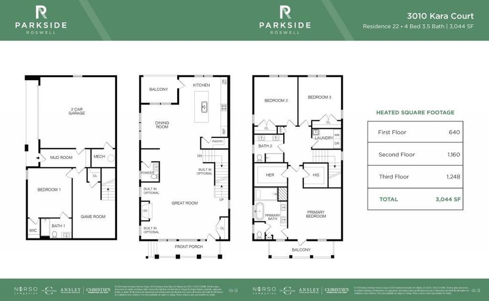 2D floor plan layout of this home in Parkside Roswell, Roswell, GA (Image 3).