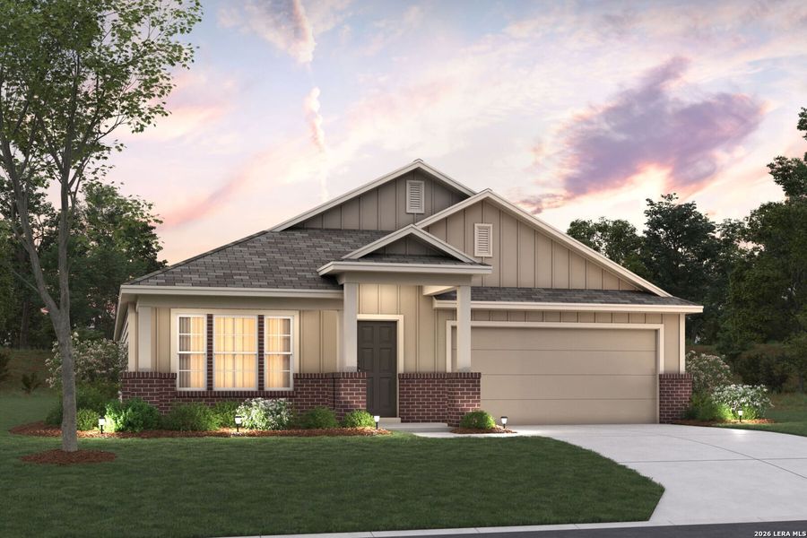 Front exterior of a new home in High Branch, San Marcos, TX, highlighting curb appeal (Image 1). Front exterior of a new home in High Branch, San Marcos, TX, highlighting curb appeal (Image 1).