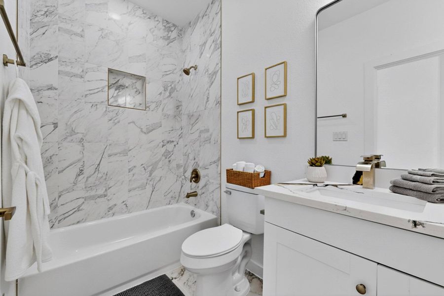 Full bathroom with tub / shower combination, vanity