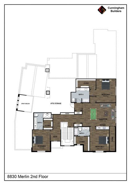 Rendering of the 2nd floor to show space & layout. Buyer/buyer's agent to confirm specs & details