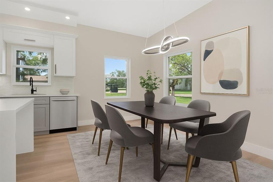Virtually staged dining room.
