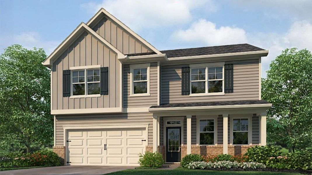 Front exterior of a new home in Lost Creek, Dallas, GA, highlighting curb appeal (Image 1). Front exterior of a new home in Lost Creek, Dallas, GA, highlighting curb appeal (Image 1).