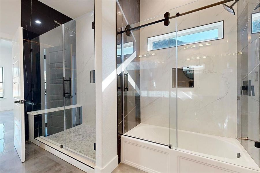 Bathroom with enclosed tub / shower combo