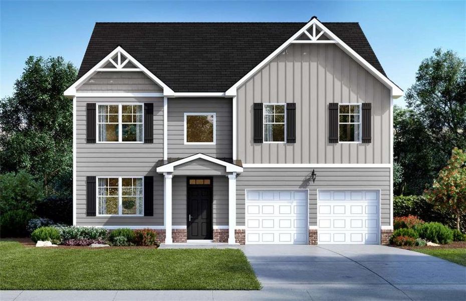 Front exterior of a new home in Oakchase at Hampton, Hampton, GA, highlighting curb appeal (Image 1). Front exterior of a new home in Oakchase at Hampton, Hampton, GA, highlighting curb appeal (Image 1).