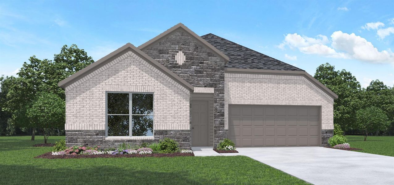 Front exterior of a new home in Mill Creek Estates, Magnolia, TX, highlighting curb appeal (Image 1).