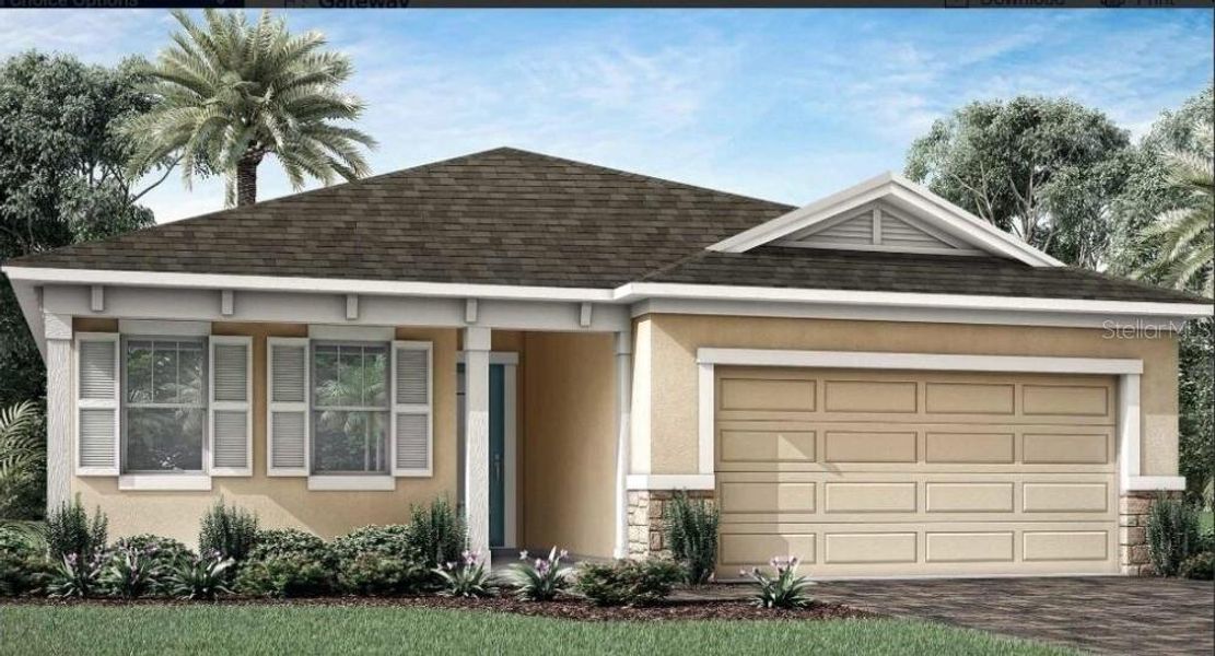 Front exterior of a new home in Crosswind Ranch, Parrish, FL, highlighting curb appeal (Image 1).