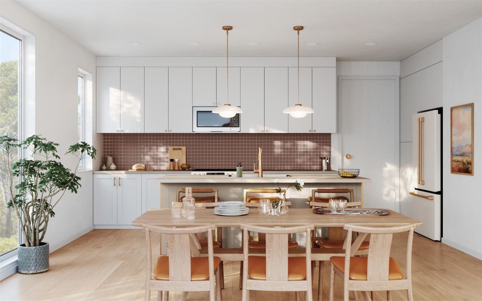 Kitchen featuring high end finishes, LG STUDIO appliances, premium quartz countertops, and artisan tile