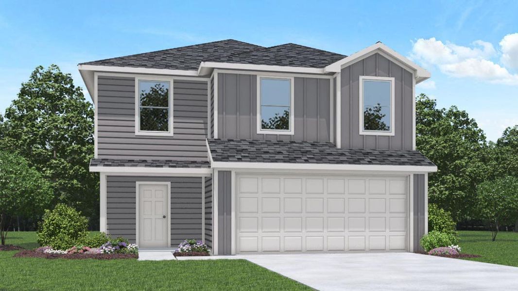 Representative exterior photo of a completed home built from the Franklin by D.R. Horton in Sunset Valley, Hockley, TX (Image 1). Representative exterior photo of a completed home built from the Franklin by D.R. Horton in Sunset Valley, Hockley, TX (Image 1).