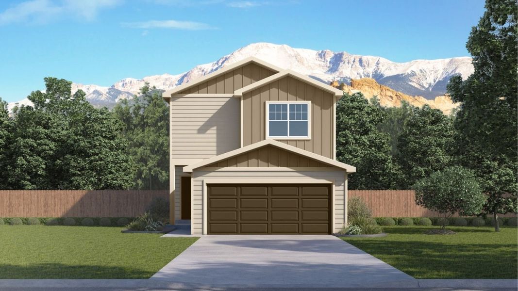 Representative exterior photo of a completed home built from the Mallard by D.R. Horton in The Ridge at Lorson Ranch, Colorado Springs, CO (Image 5). Representative exterior photo of a completed home built from the Mallard by D.R. Horton in The Ridge at Lorson Ranch, Colorado Springs, CO (Image 5).