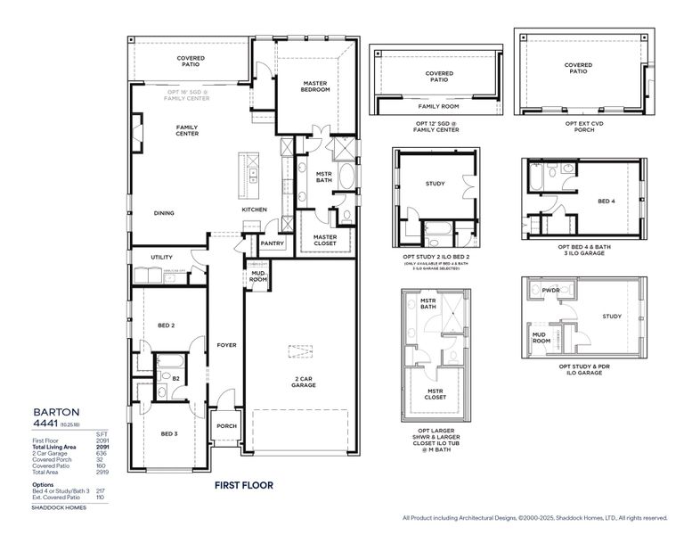 2D floor plan layout for the Barton - SH 4441 by Shaddock Homes in Tavolo Park, Fort Worth, TX (Image 3).
