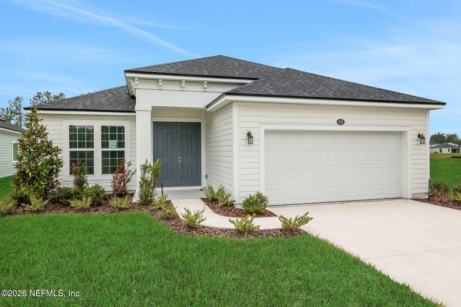 Front exterior of a new home in Amberly, Green Cove Springs, FL, highlighting curb appeal (Image 20). Front exterior of a new home in Amberly, Green Cove Springs, FL, highlighting curb appeal (Image 20).
