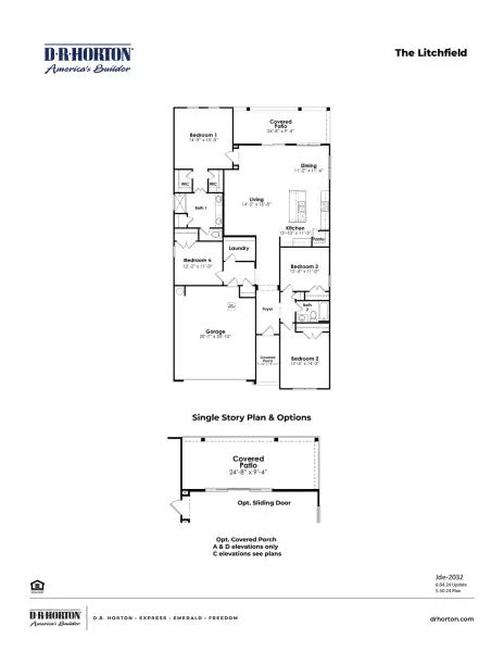 2D floor plan layout for the Litchfield by D.R. Horton in Maple Grove, Conway, SC (Image 3).