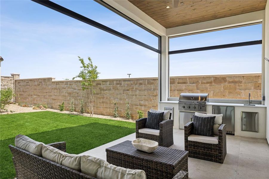 Exterior details and patio area of a home in Avadene at Las Colinas, Irving (Image 3).