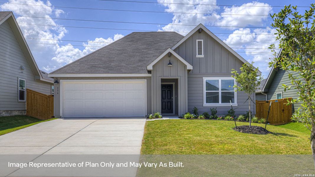 Front exterior of a new home in Trace, San Marcos, TX, highlighting curb appeal (Image 1). Front exterior of a new home in Trace, San Marcos, TX, highlighting curb appeal (Image 1).