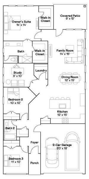 2D floor plan layout of this home in Scotts Bend, Baytown, TX (Image 2).