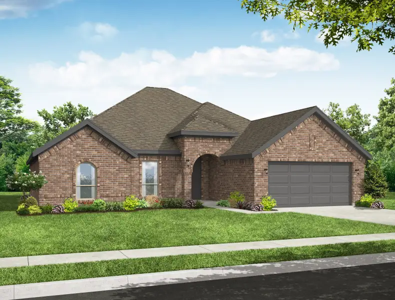Representative exterior photo of a completed home built from the Cromwell by Impression Homes in Timberbrook, Justin, TX (Image 2). Representative exterior photo of a completed home built from the Cromwell by Impression Homes in Timberbrook, Justin, TX (Image 2).