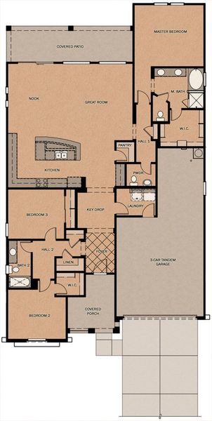 2D floor plan layout for the Seaside by Fulton Homes in North Shore at Promenade, Queen Creek, AZ (Image 3).