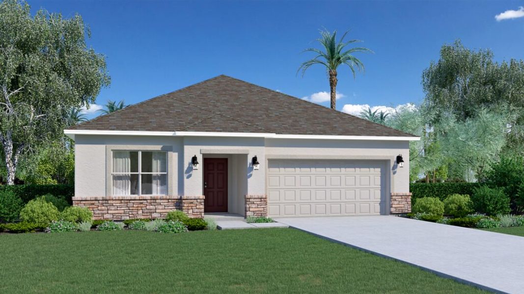 Representative exterior photo of a completed home built from the Jensen by Holiday Builders in Pineapple Grove, Port St. Lucie, FL (Image 12).